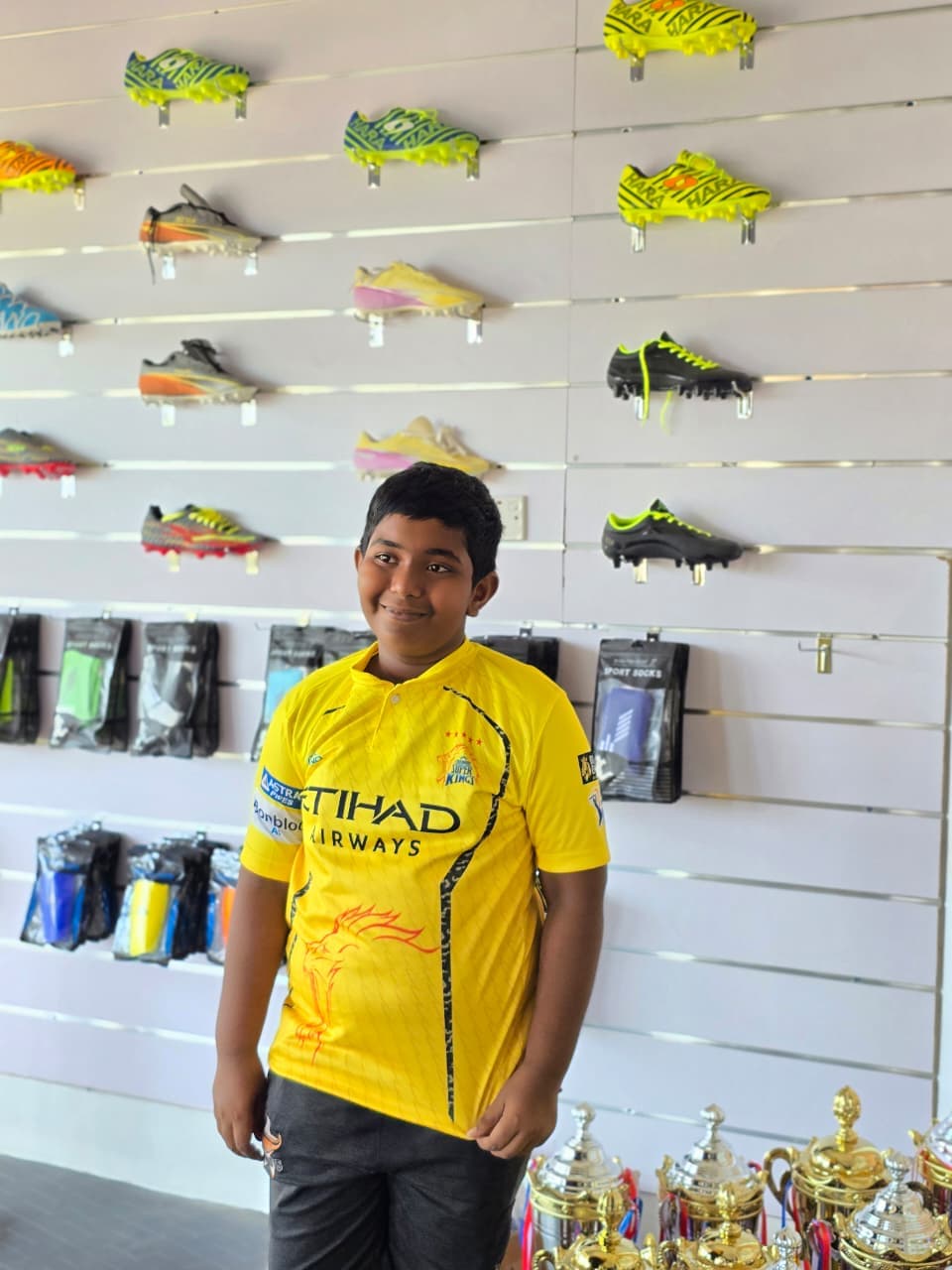 Satisfied customer with cricket equipment